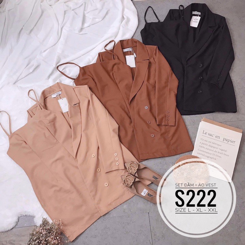 Bigsize Set đầm + áo vest S222