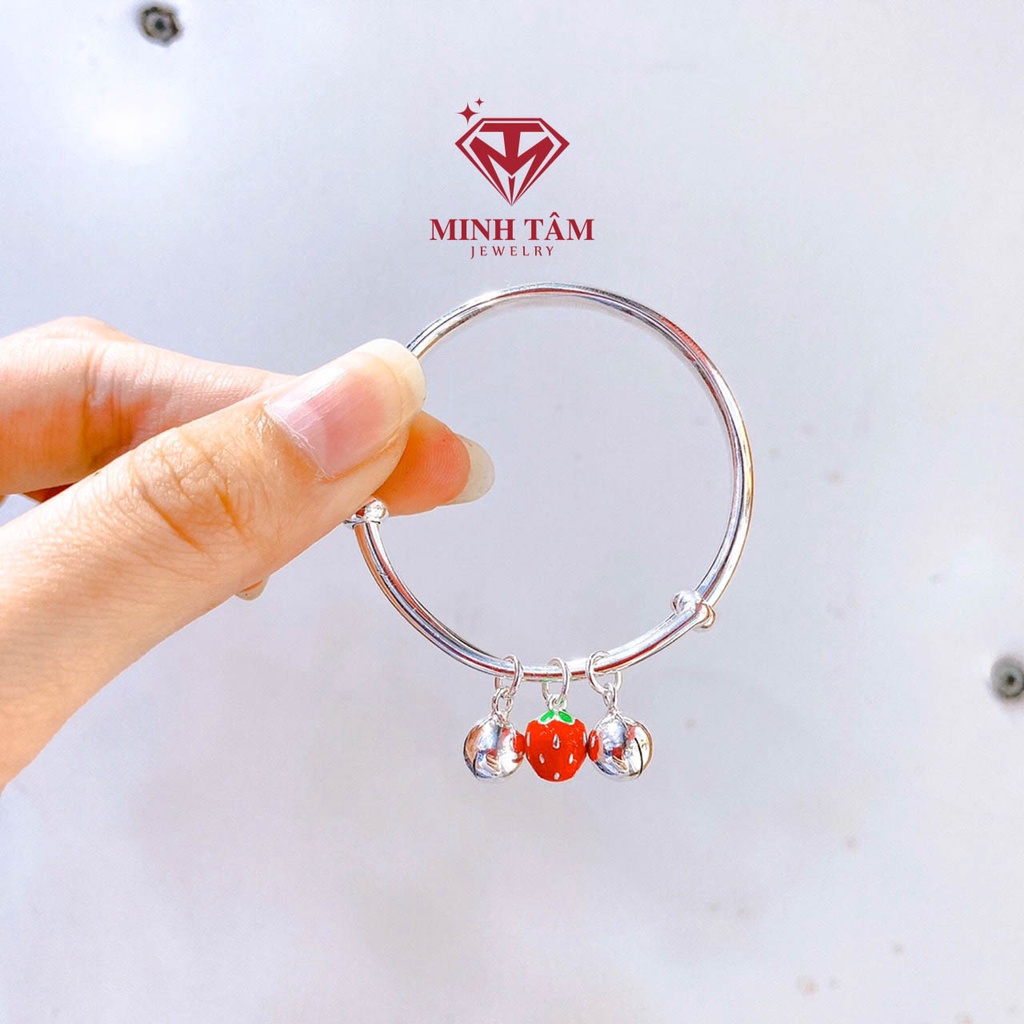 Vòng tay bạc dâu tây mix chuông bạc cho bé gái Minh Tâm Jewelry