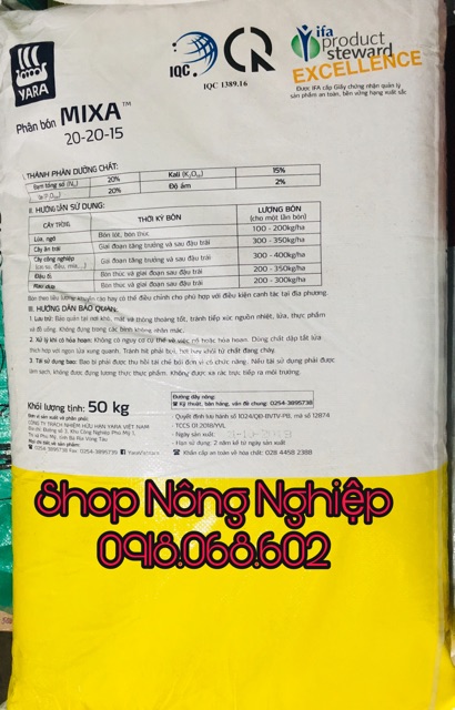 Phân bón Yara Mixa 20-20-15 cho mọi giai đoạn cây trồng 1kg