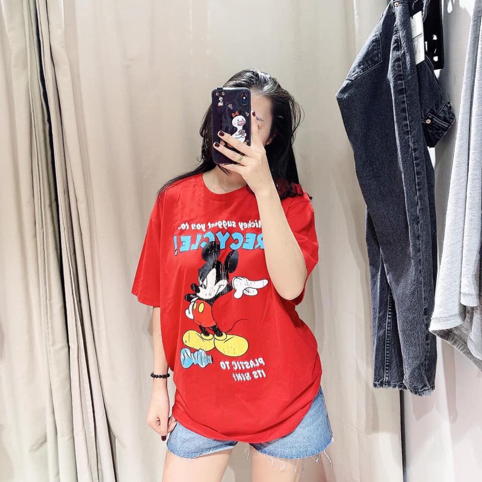 Áo thun nữ chuột Mickey (ảnh thật) trắng đỏ