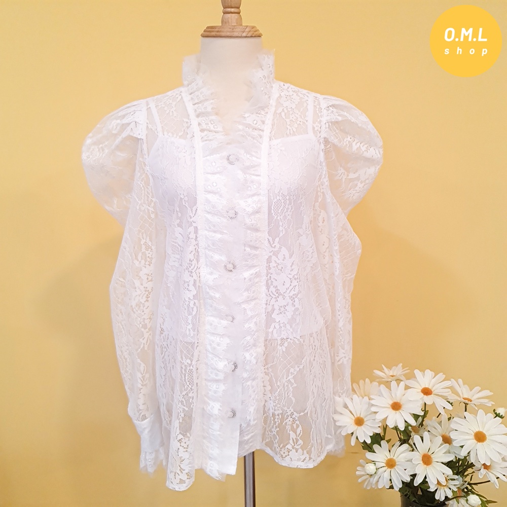 Áo sơ mi ren trắng tiểu thư xinh đẹp, sang chảnh
