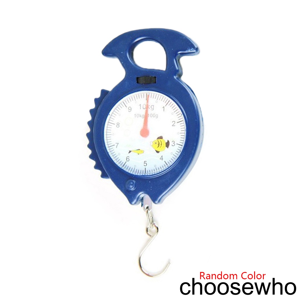 Cân hành lý cầm tay dạng treo có mặt số và lò xo cân bằng 10kg hình con cá màu sắc ngẫu nhiên dành cho hộ gia đình