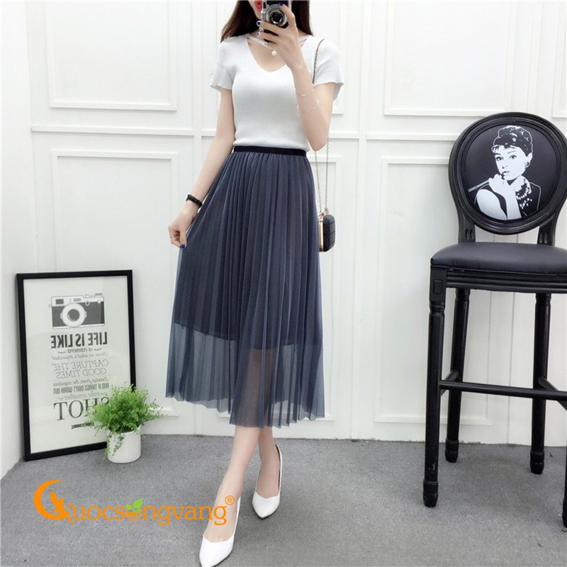 Chân váy xếp ly chân váy midi hai lớp GLV080 Cuocsongvang
