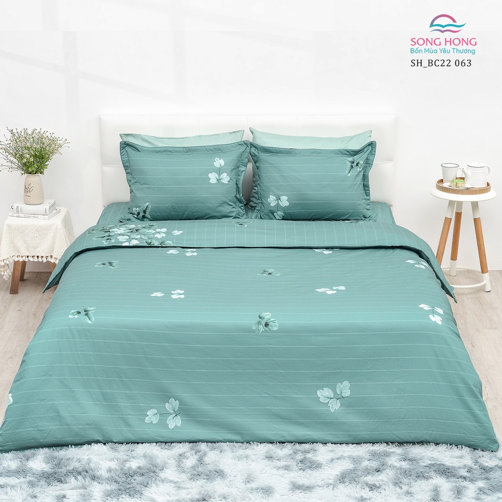 Bộ chăn ga gối 1.8mx2m (ga không chần) + Vỏ chăn đông - Chất cotton - Sông Hồng chính hãng.