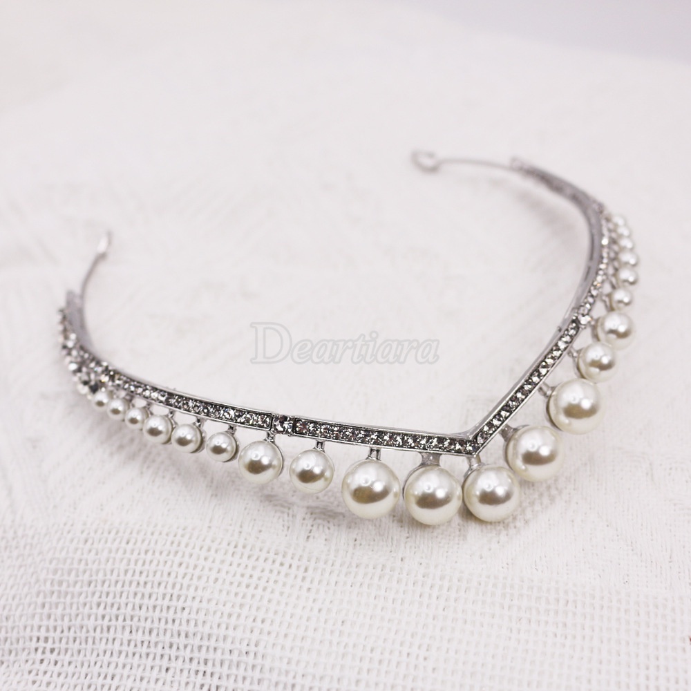 Vương Miện Hợp Kim Đính Ngọc Trai Nhân Tạo Cho Cô Dâu