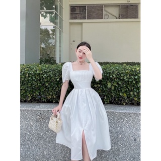 Đầm xoè cổ vuông xếp ly ngực