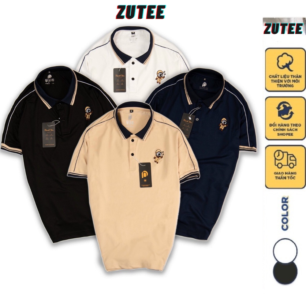 Áo thun POLO nam ZUTEE cổ bẻ vải cá sấu cotton, Áo polo cao cấp ngắn tay thêu phi hành gia sành điệu thời trang nam