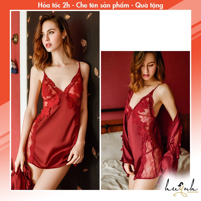 Váy ngủ hai dây lụa phối ren cao cấp GUIRUO - N63