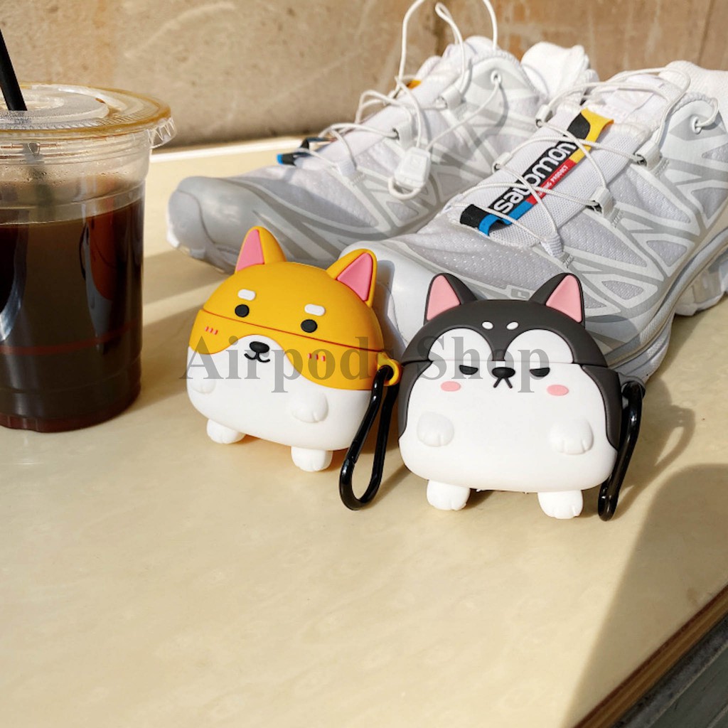 (Hàng loại 1) Ốp Airpods 1/2, Airpods Pro bộ đôi Shiba & Husky silicon 3d cao cấp