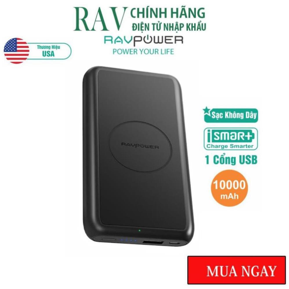 Pin Sạc Dự Phòng Tích Hợp Sạc Không Dây RAVPower 10000mAh 12W Input Type-C RP-PB081- THƯƠNG HIỆU USA - HÀNG CHÍNH HÃNG