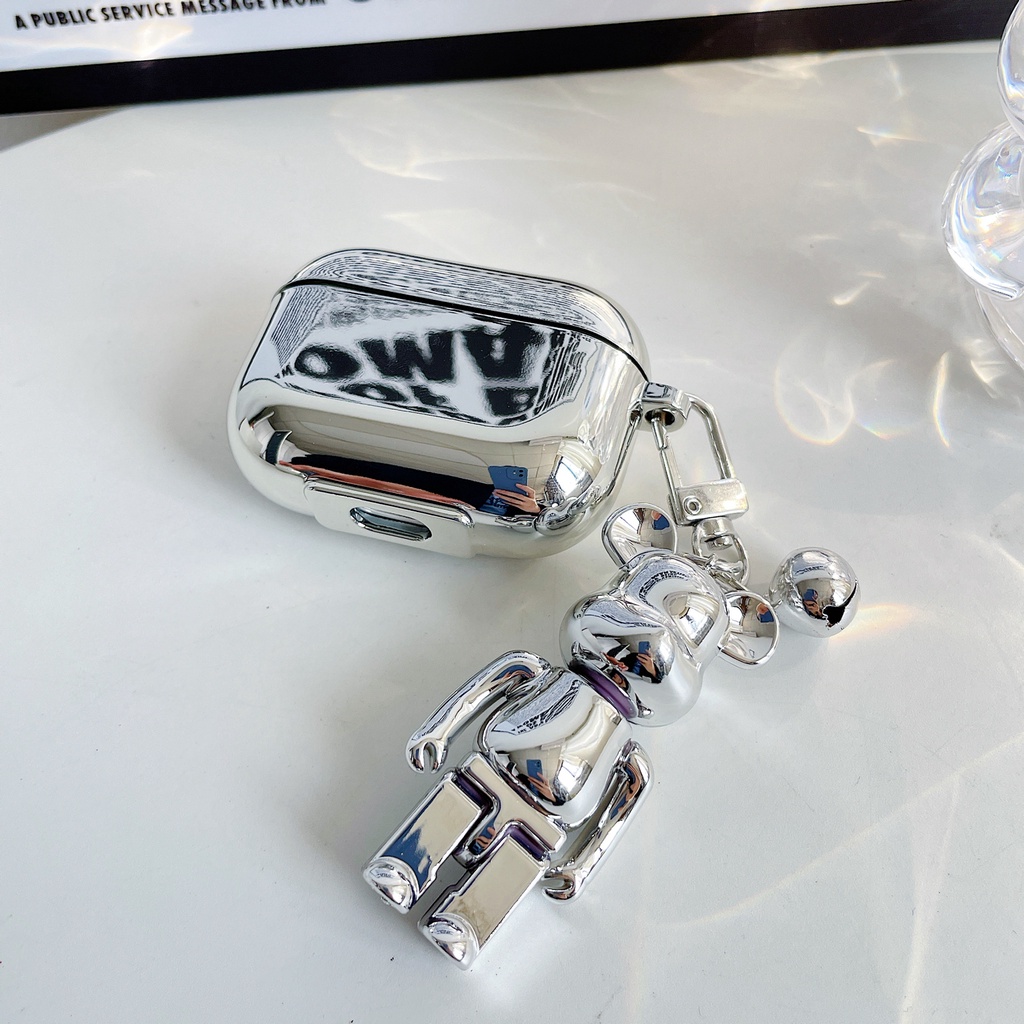 Vỏ Bảo Vệ Hộp Sạc Tai Nghe Bluetooth airpods 1 / 2 3 pro pro2 Hình Gấu KAWS Màu Bạc Thời Trang Có Móc Khóa