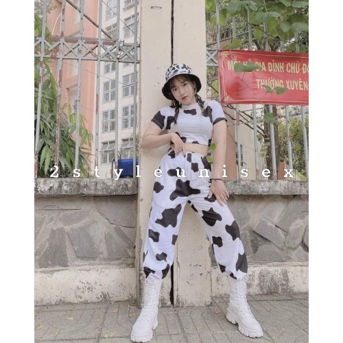 Set crt bò sữa quần suông ulzzang trẻ trung cá tính/ Áo crt dáng ôm body kèm quần ống rộng_kudoshop