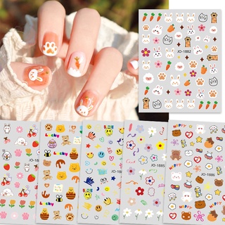 2022 sticker dán móng tay hình gấu thỏ cà rốt hoa tulip dễ thương