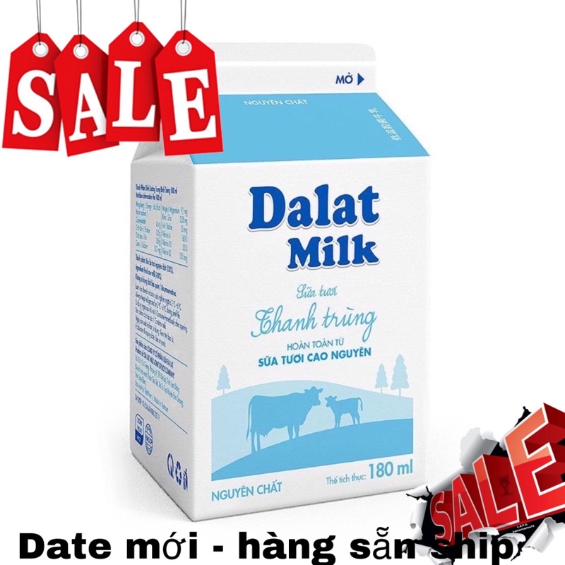 Sữa thanh trùng Đà Lạt Milk không đường 180ml date mới
