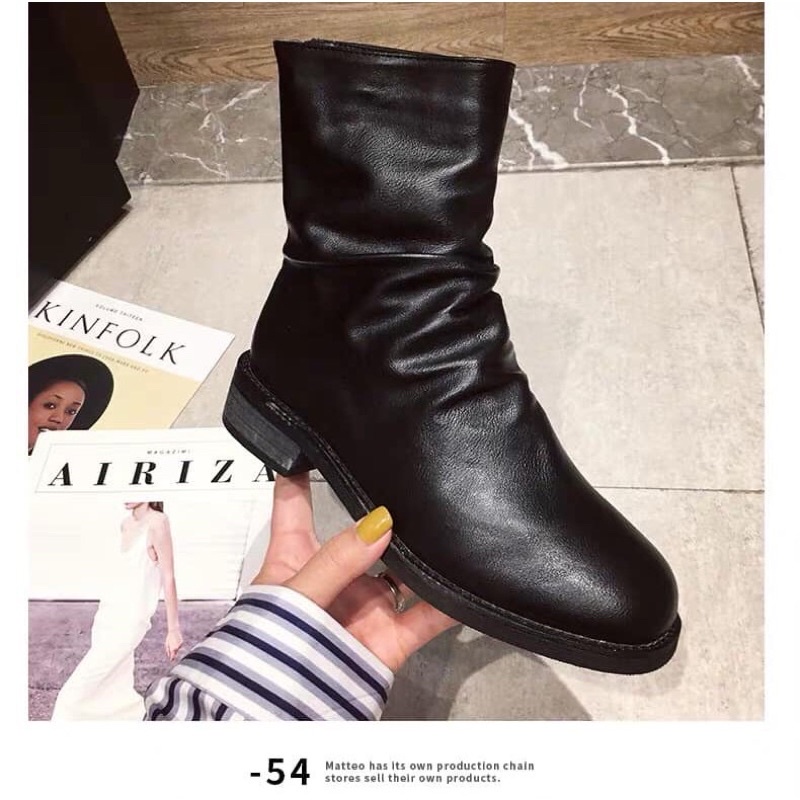 [Free Ship] Giày Boot Nữ Cao Cổ Nhăn Kéo Khóa Sau Tiện Lợi Đế thấp 2 phân_X25 (Hàng Fullbox) | BigBuy360 - bigbuy360.vn