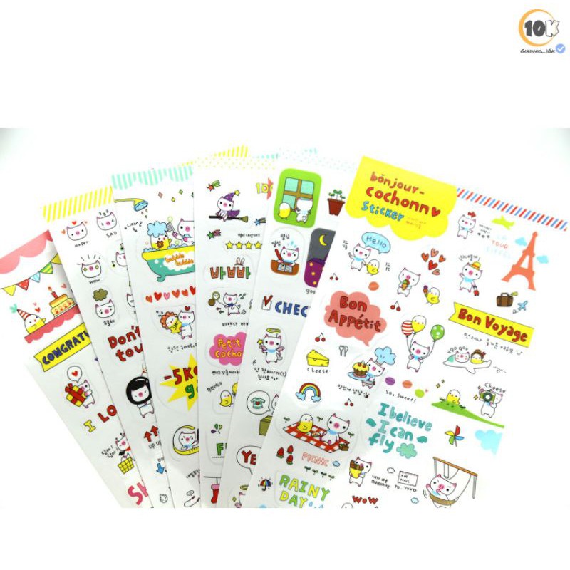 Bộ 6 vỉ sticker mèo trang trí đáng yêu (d16)