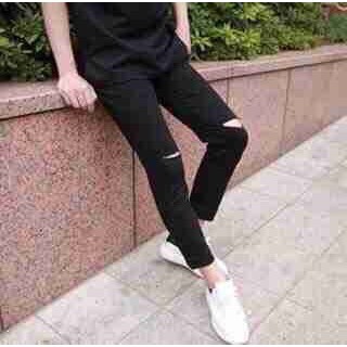 Quần Jean Nam Đen Rách Gối Chất Bò Co Dãn Siêu Bền Đẹp - HOT