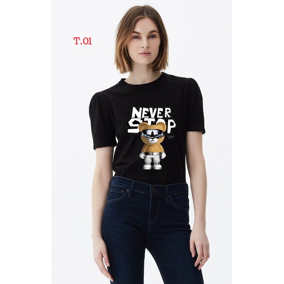 áo thun nam nữ unisex form rộng bé gái in hình gấu dễ thương cotton mát mẻ dễ chịu