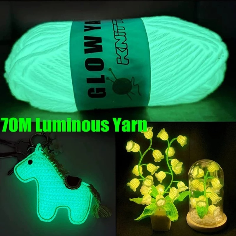 Cuộn Dây Len Đan Dài 70M / 5 Màu Bằng Polyester Phát Sáng Trong Bóng Tối Dùng Làm Mũ / Áo Len