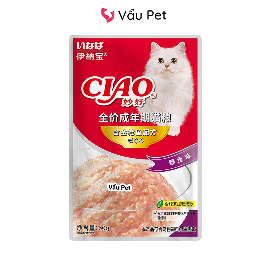 Pate mèo Ciao gói 60g - Pate cho mèo con, mèo lớn đầy đủ dinh dưỡng Vẩu Pet Shop