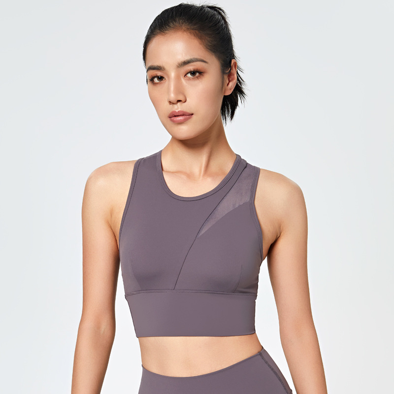 Sexy mesh beautiful back sports bra female summer fitness running wearing yoga clothes vest-type shockproof gathered bra