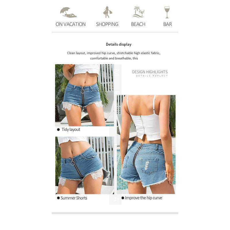 827#Quần short denim Siêu Ngắn Cạp Cao Hở Hông Gợi Cảm Mùa Hè Cho Nữ