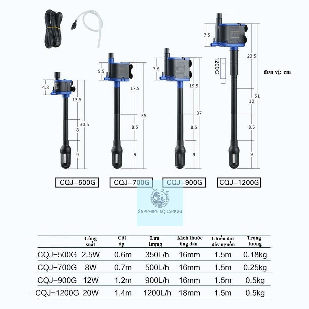 Máy bơm bể cá SUNSUN CQJ-500G CQJ-700G CQJ-900G CQJ-1200G