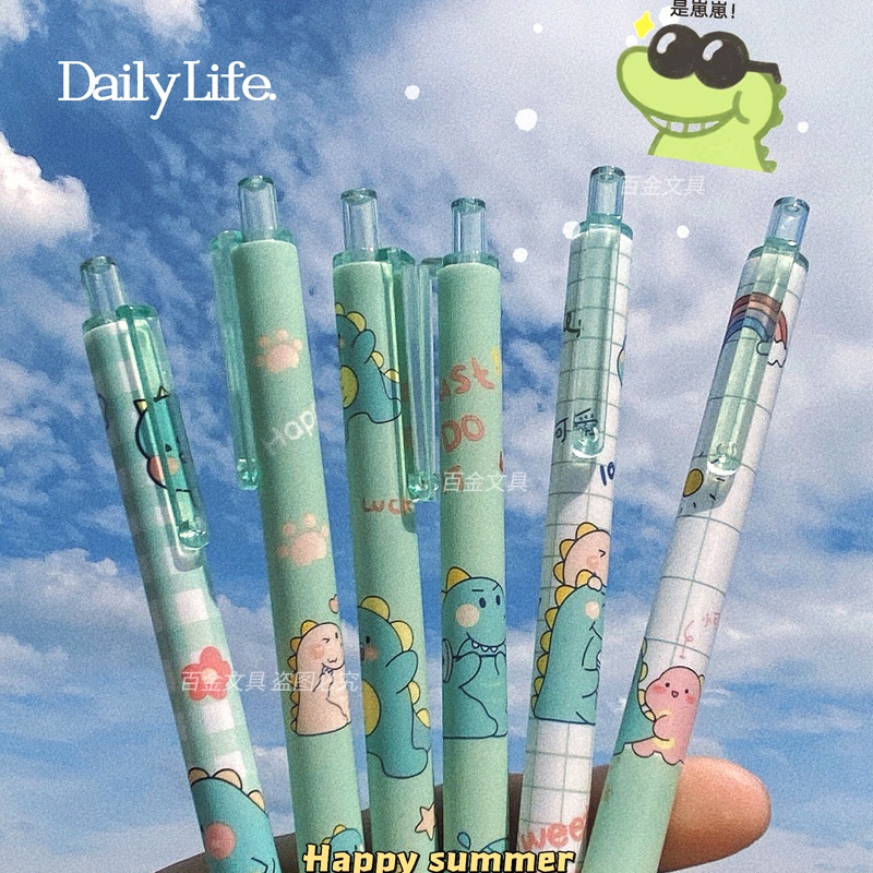 Enjoymore Bút Bi Cute Hình Khủng Long Xanh Dễ Thương Ngòi Bấm 0.5mm Mực Gel Học Sinh Màu Mực Xanh Viết Bi Nước Muji