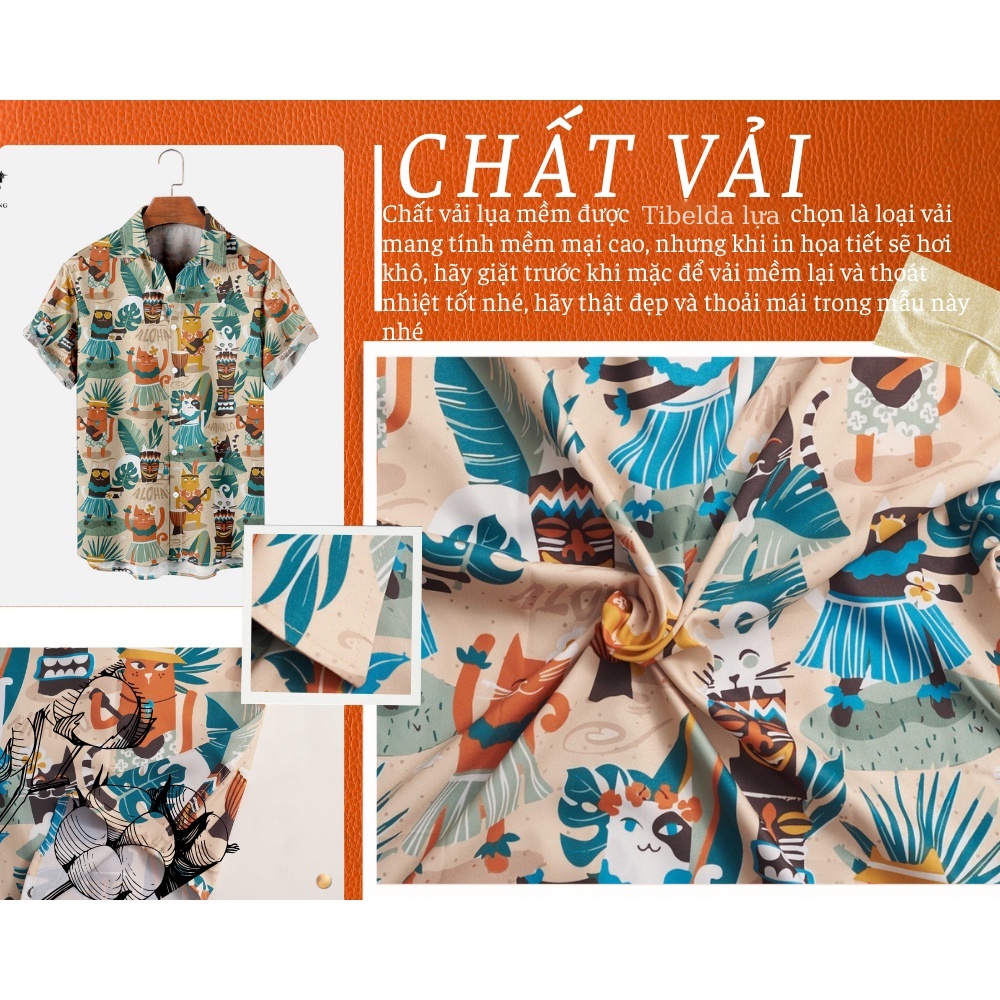 Áo sơ mi nam nữ hoạ tiết ALOHA , sơ mi đi biển ngắn tay vải lụa cotton mềm mịn thấm hút mồ hôi, không nhăn Tibelda TD001