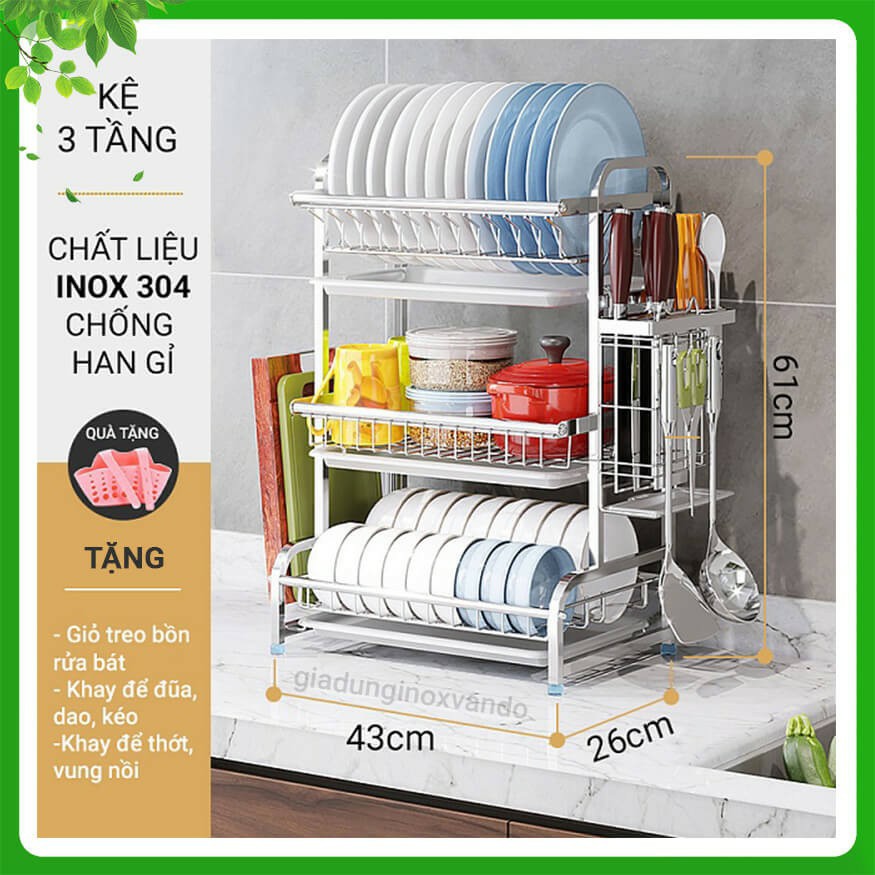 Kệ để bát đĩa inox 304 cao cấp chống gỉ, Chạn bát đĩa thông minh Bear VN