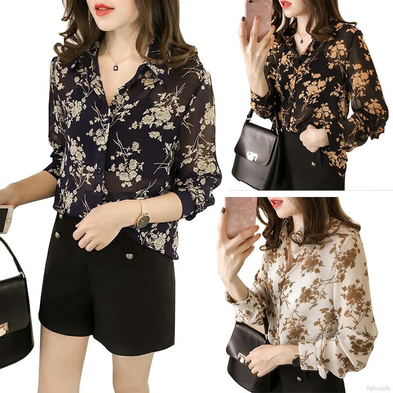 Áo sơ mi dài tay in họa tiết hoa nhã nhặn dành cho nữ