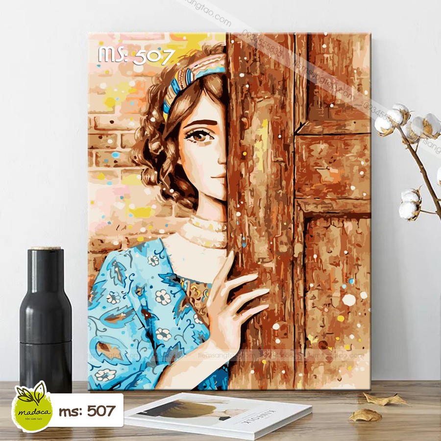 Tranh tô màu 40x50cm có khung thiếu nữ Tóc Mây T507