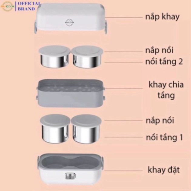 Hộp Cơm Giữ Nhiệt Cắm Điện 2 Tầng Inox BUCOOK DFH-C02, Hộp Cơm Văn Phòng Hâm Nóng Thức Ăn