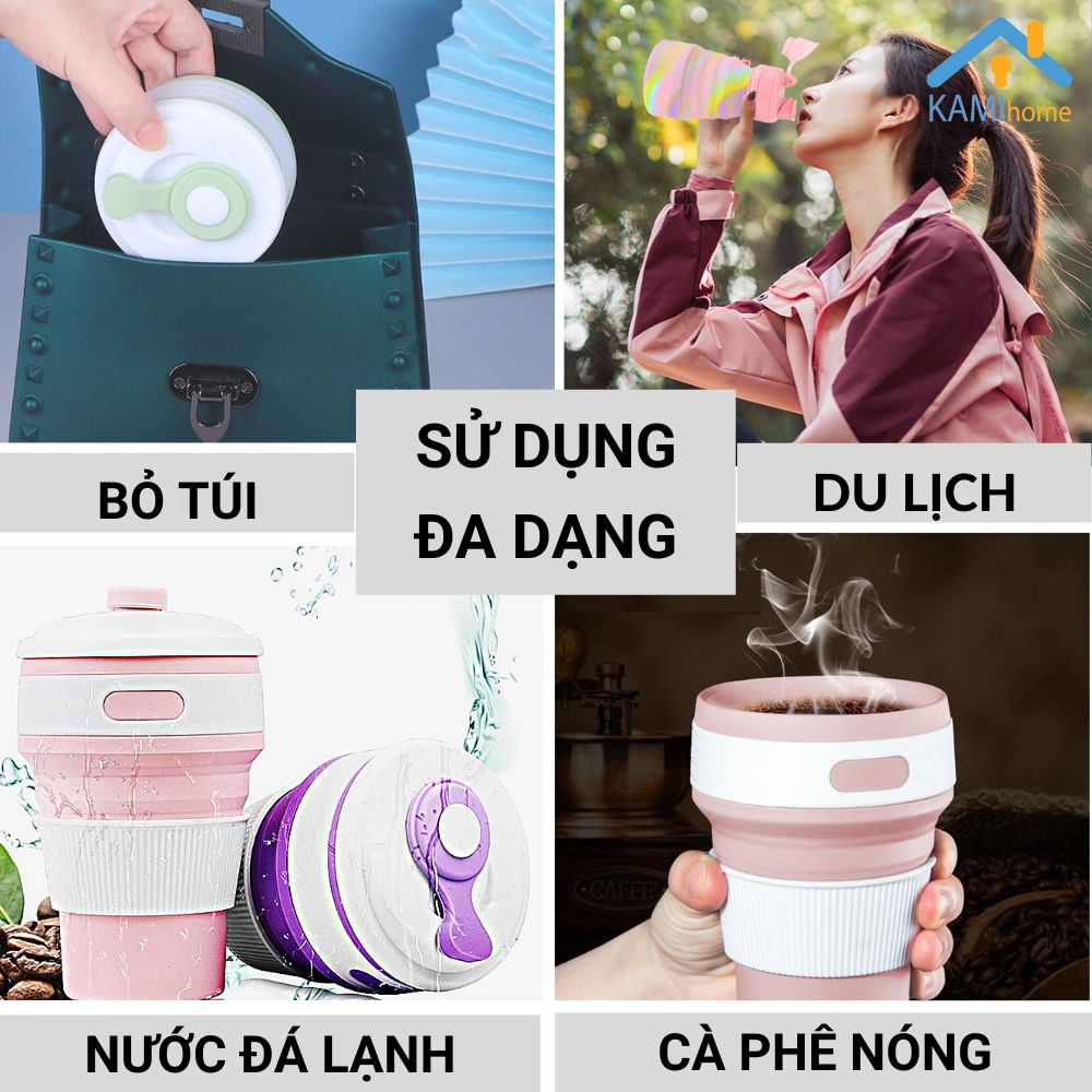Bình nước có ống hút Silicon gấp gọn an toàn và chịu nhiệt nóng lạnh 500ml KM22063