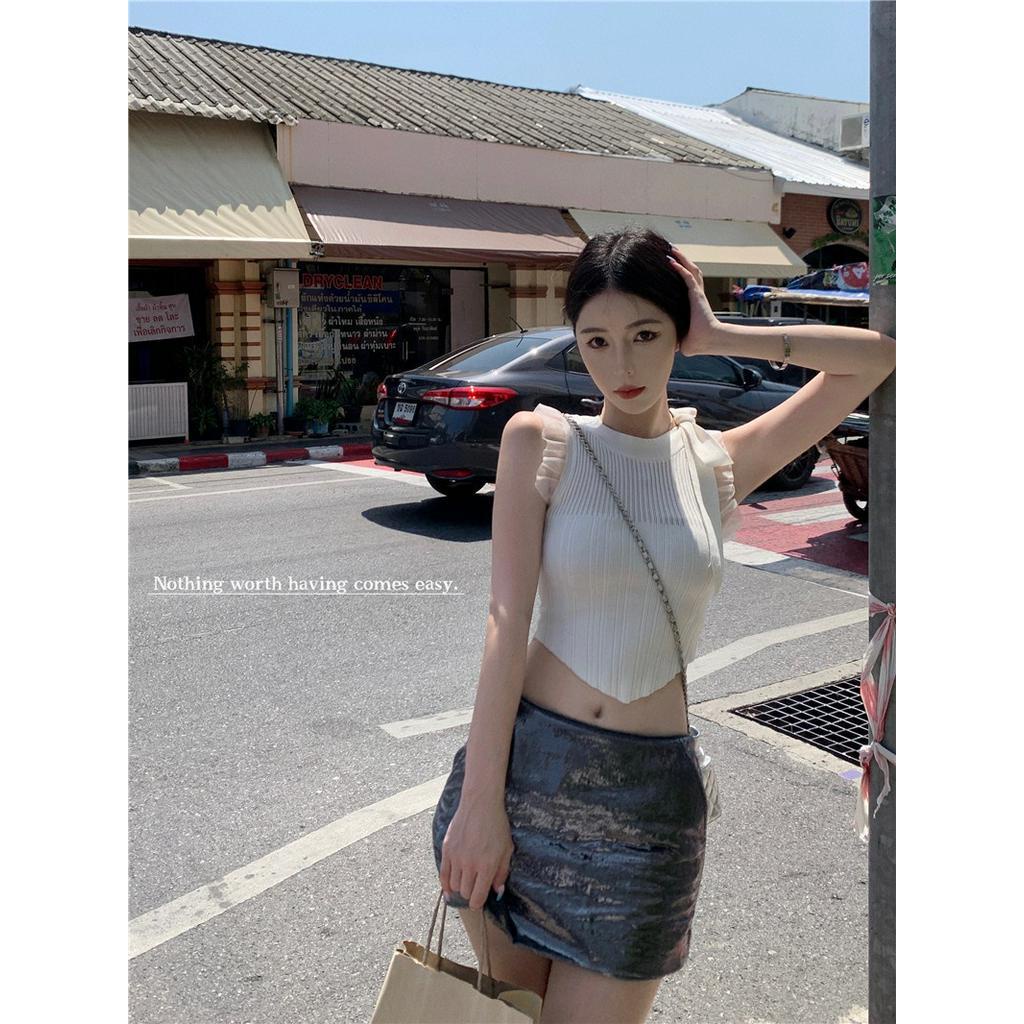 Áo Dệt Kim Sát Nách Thắt Dây Eo Thời Trang Cho Nữ