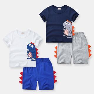 Set áo thun Luckycandy ngắn tay in hình khủng long và quần short thời trang mùa hè dễ thương cho bé trai
