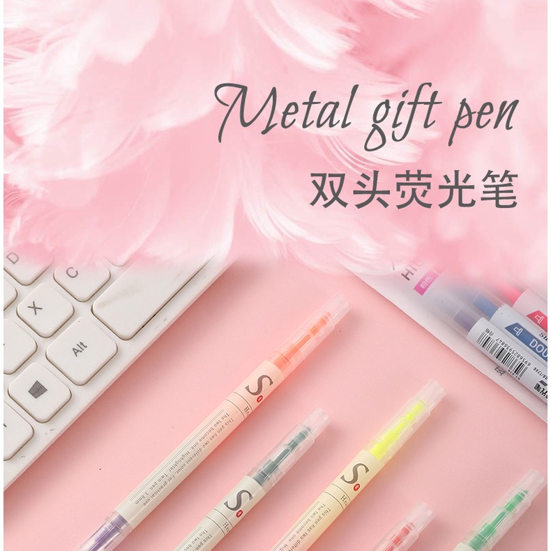 Set 6 Bút Đánh Dấu Hai Đầu 12 Màu Sắc Khác Nhau Dành Cho Văn Phòng Trường Học