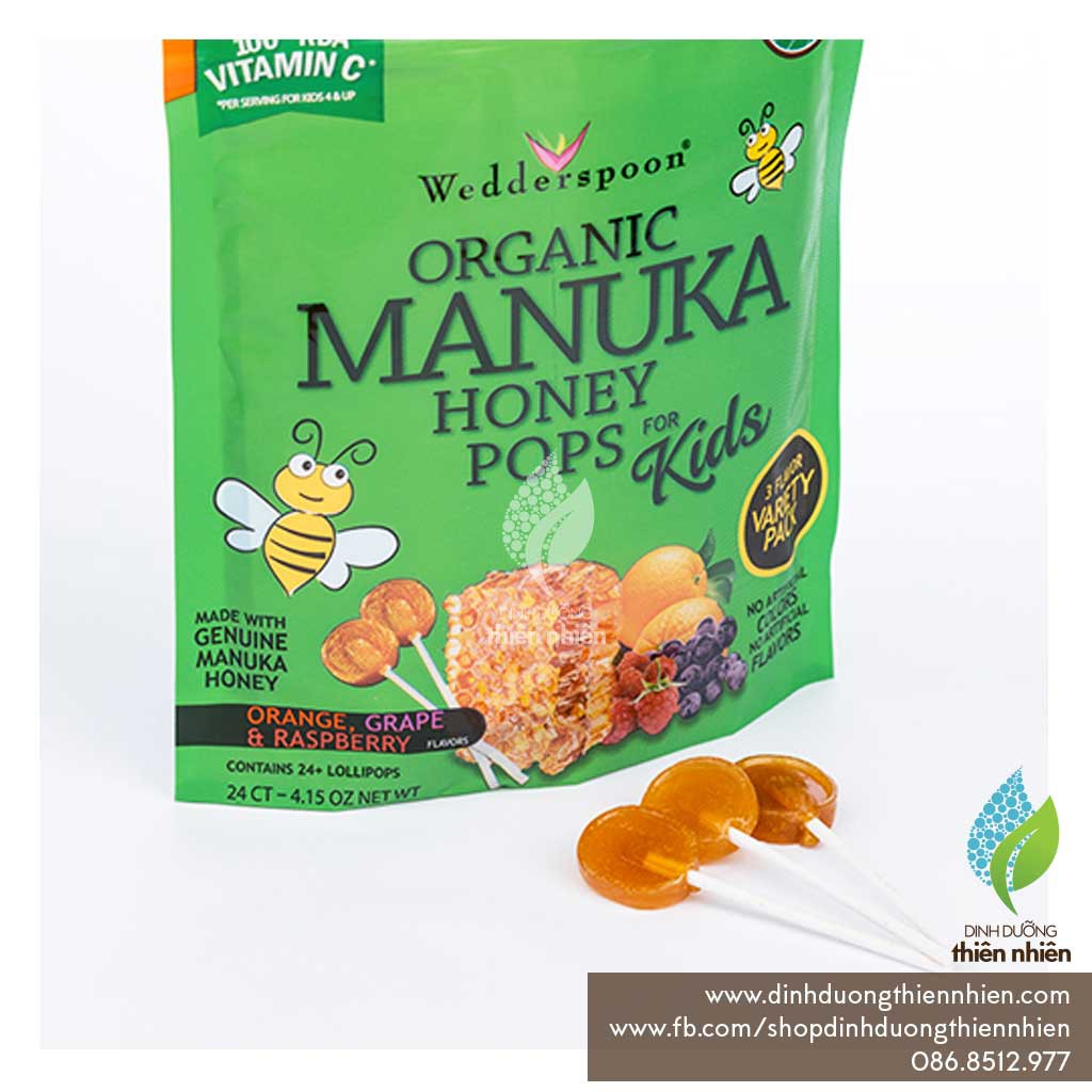 Kẹo Mút Hữu Cơ Từ Mật Ong Manuka Cho Trẻ Em, Wedderspoon Organic Manuka Honey Pops For Kids