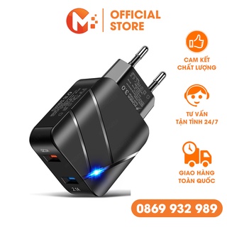 Củ sạc nhanh 18w qc 3.0 có 2 cổng sạc kép đèn led phát sáng cục sạc nhanh điện thoại mikatek