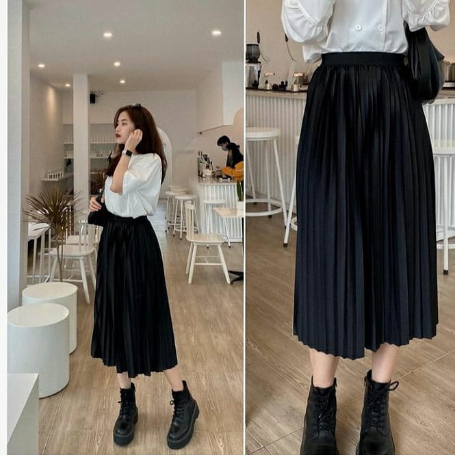 CHÂN VÁY XẾP LY THẦN THÁNH - Chân Váy Midi Đen Xòe Chữ A | BigBuy360 - bigbuy360.vn