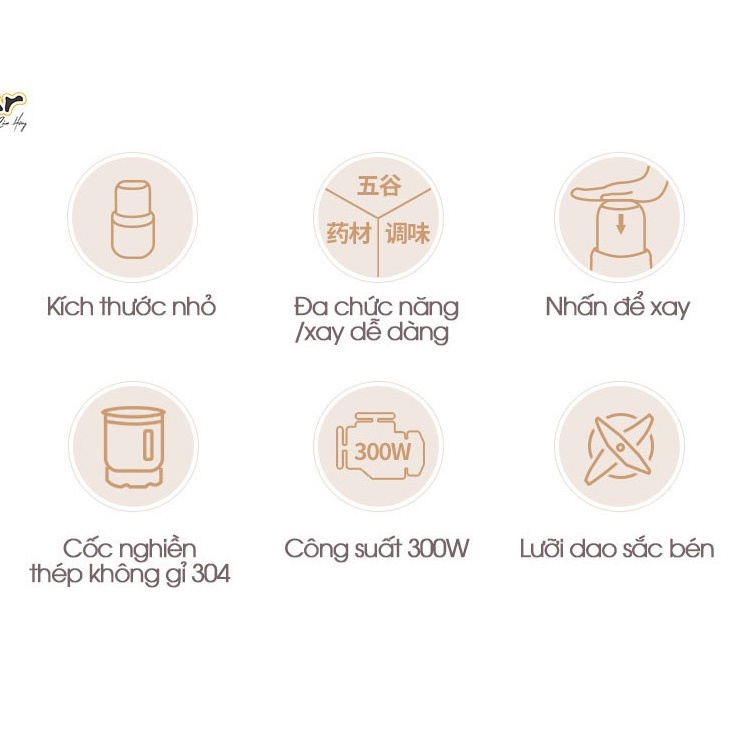 Máy xay bột đa năng Bear FSJ-A03D1S, xay cà phê ngũ cốc 4 lưỡi công suất lớn êm ái thiết kế nhỏ gọn thao tác dễ dàng