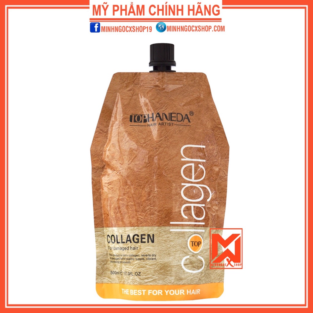 Ủ tóc, kem ủ tóc phục hồi chăm sóc tóc bóng mượt Top Haneda Collagen dạng túi 500ml chính hãng