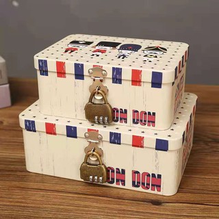[Xiangqimei] Hộp thiếc Hộp lưu trữ có khóa Máy tính để bàn Sinh viên Mỹ phẩm ID Trang sức Sắp xếp Bộ sưu tập Hộp mật khẩu gia đình
