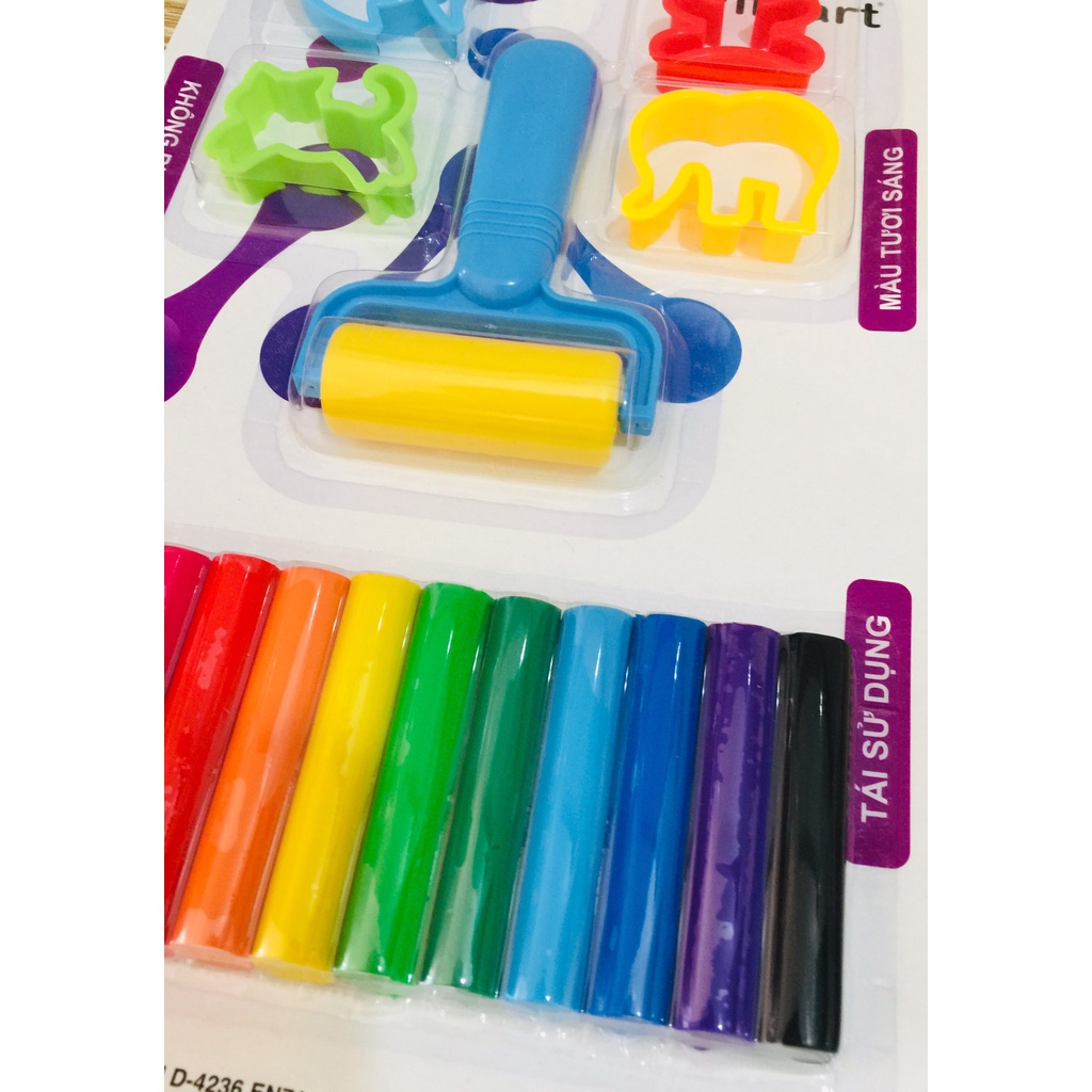 Set 12 Đất Nặn Kèm 4 Khuôn Và Con Lăn Cho Bé Thỏa Sức Sáng Tạo