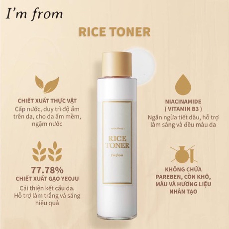 Nước Hoa Hồng Dưỡng Trắng I’m From Rice Toner