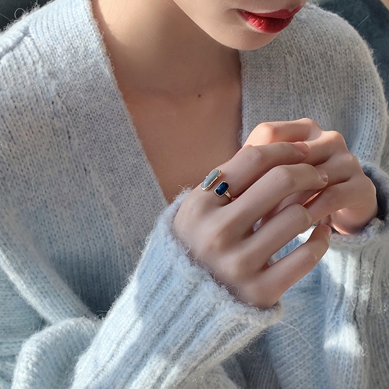 Nhẫn Hở Họa Tiết Hình Học Đính Đá Zircon Thời Trang Phong Cách Hàn Quốc Cho Nữ