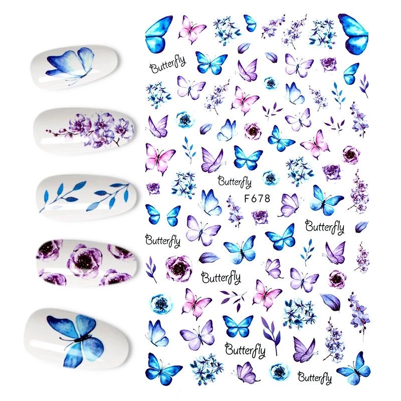 Gói 1 tờ Thiết kế theo chủ đề mùa xuân 3D hoa bướm ba chiều Mô hình chuyển nước Móng tay dán / Trang trí nghệ thuật làm móng tay thời trang