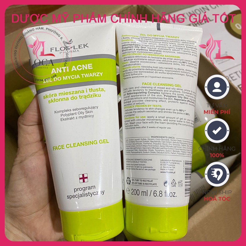 [SẴN] GEL Sữa Rửa Mặt Floslek Cho Da Nhờn Mụn Anti Acne Bacterial Face Cleansing Gel 200ml