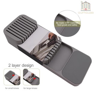 In-Drawer Knife Block Holds Kitchen Drawer Organizer Tray for Knives