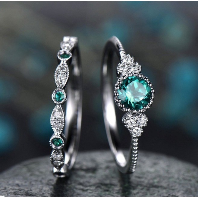 Nhẫn Đính Đá Sapphire Màu Ngọc Lục Bảo Cho Nữ YR